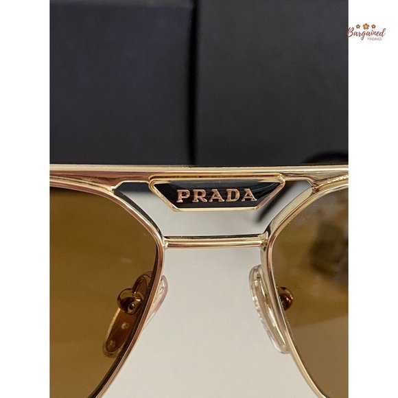 Authentic Prada Pale Gold Metal Rectangle Sunglasses Brown Polarized Lens main image 7